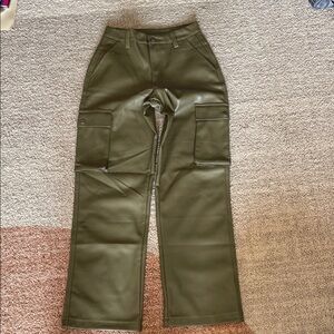 Cotton On size 2 faux leather, olive green cargo pants - your unique new neutral